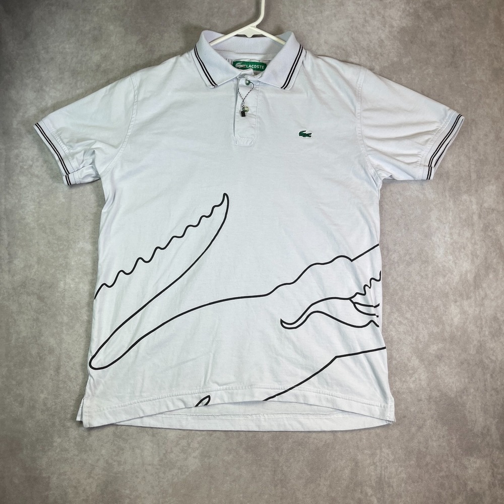 Lacoste Polo Shirt Mens XL White Golf Tennis Big Alligator All Over Print AOP